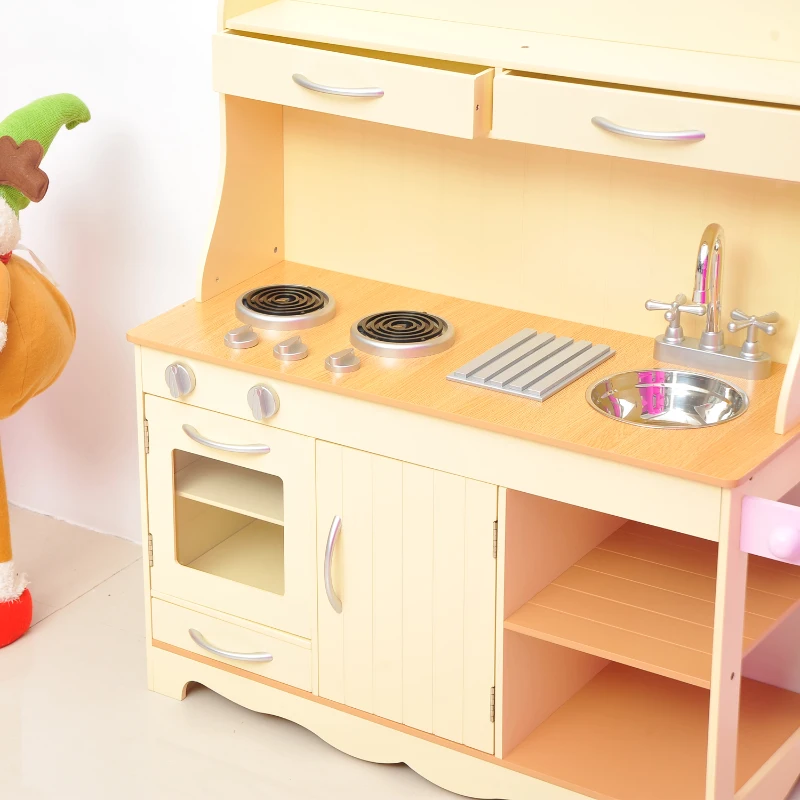 HOMCOM Children's MDF Pretend Play Home Kitchen Yellow