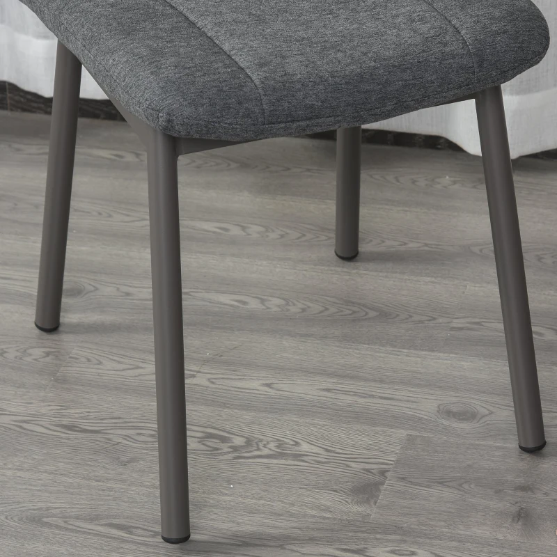 HOMCOM 2 Pieces Armless Mid Back Dining Chair Leisure Fabric Upholstered Padded Seat with Metal Legs for Living Room, Bedroom, Dorm, Office, Dark Grey