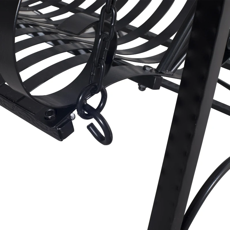 Outsunny Outdoor Garden Patio Cast Iron Metal Vintage Style Swing Chair Hammock Bench - Black