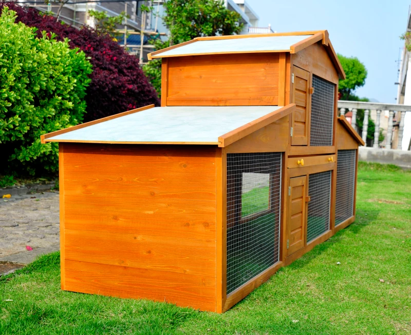 PawHut Rabbit Guinea Hutch Small Animal House Cage Pen Built In Run Brand New