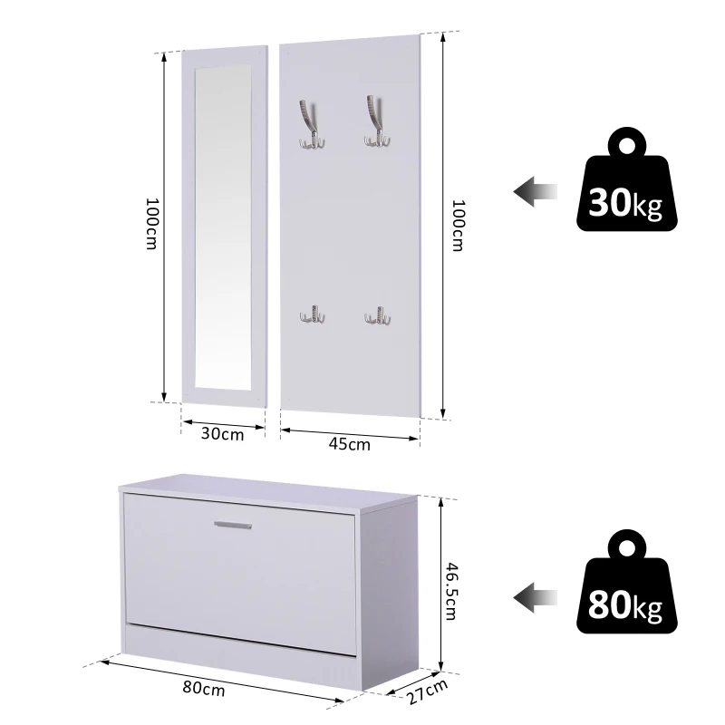 HOMCOM 3-IN-1 Hallway Set W/Mirror-White