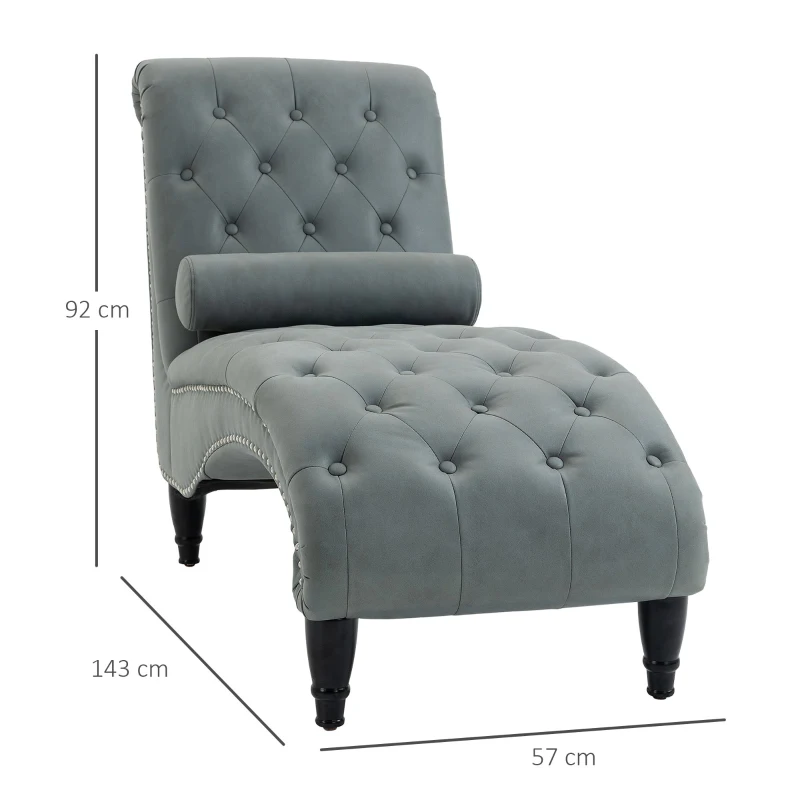 HOMCOM Tufted Chaise Longue Modern Recliner Upholstered Leisure Sofa Chair with Pillow for Living Room, Bedroom