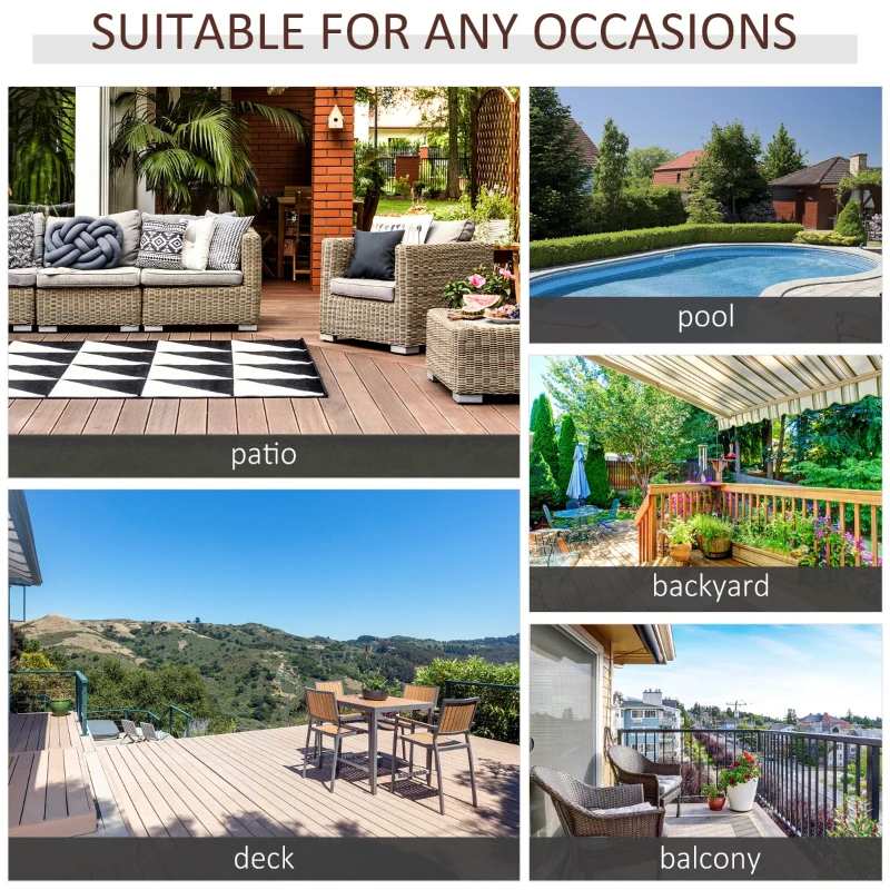 Outsunny Patio Rattan Round Table All Weather Outdoor Dining Wicker Table w/ Umbrella Hole for Garden Balcony Poolside Glass Top Brown