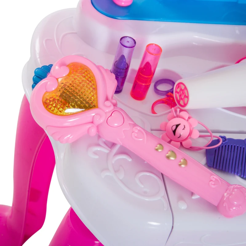 HOMCOM Kids Piano Dressing Table W/Stool Set-Pink/Blue