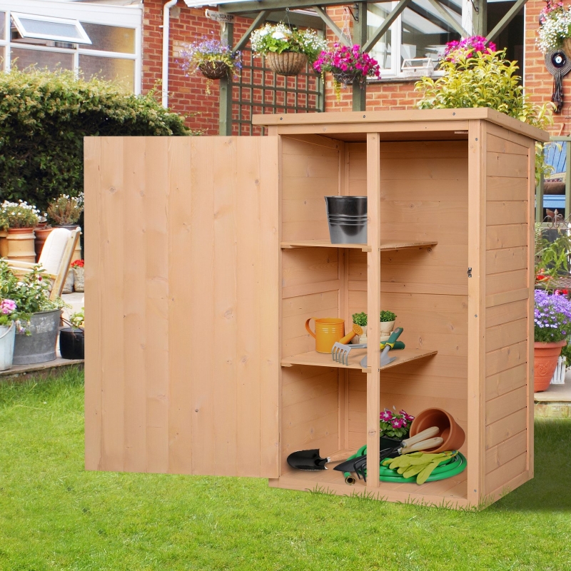 Outsunny 75l X 56w X115hcm Fir Wood Garden Storage Shed W Shelves Tone Aosom Uk Fir Wood Garden Storage Shed, Small Garden Sheds With Shelves