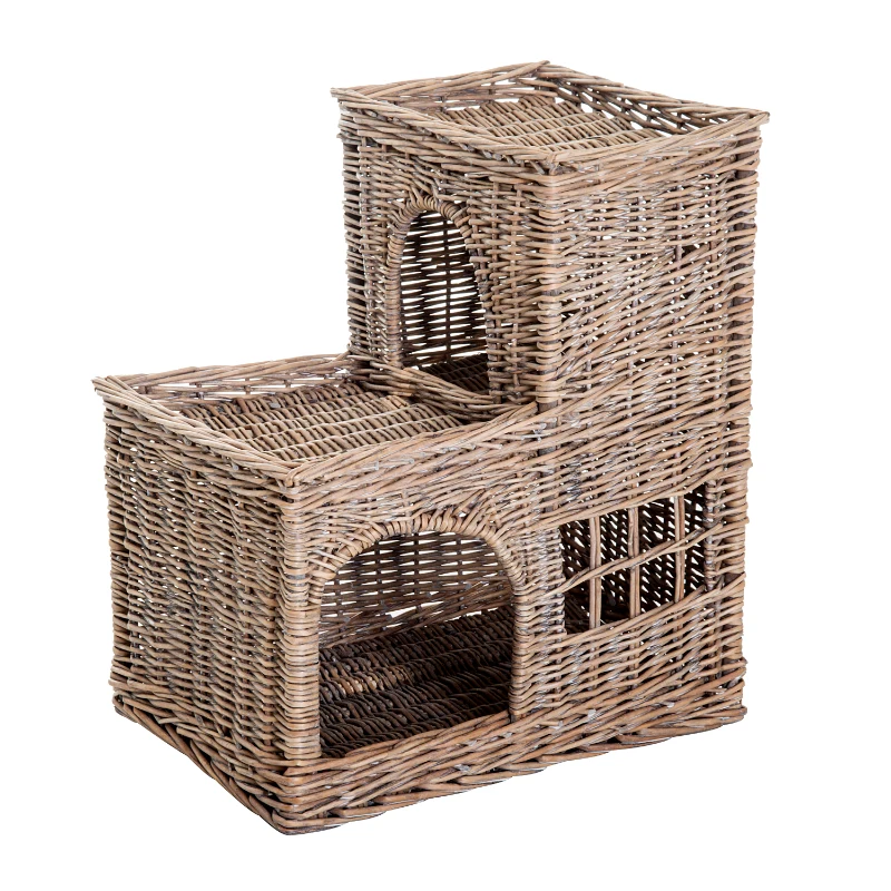 Pawhut Handcrafted Wicker Cat Cave Play House