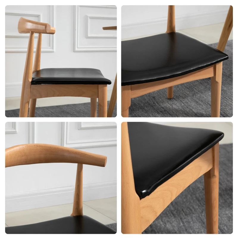 HOMCOM Beech Wood Twin-Pair Padded Dining Chairs Oak/Black