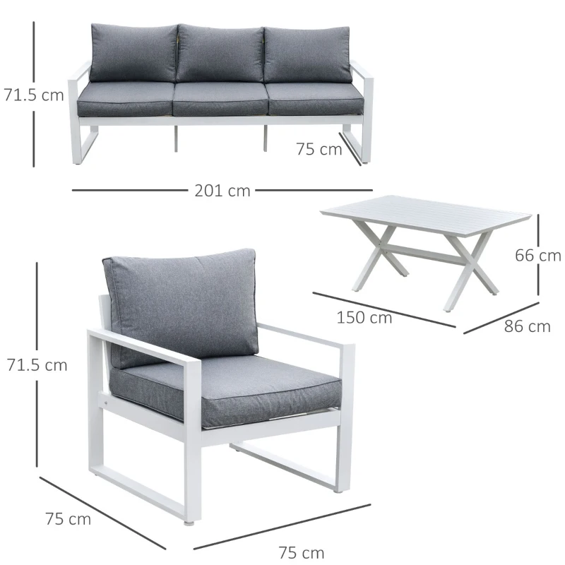 Outsunny 4-Piece Garden Furniture Set Outdoor Patio Dining Table with Cushioned Seat Chairs 5-Seater All-Weather Aluminum Frame