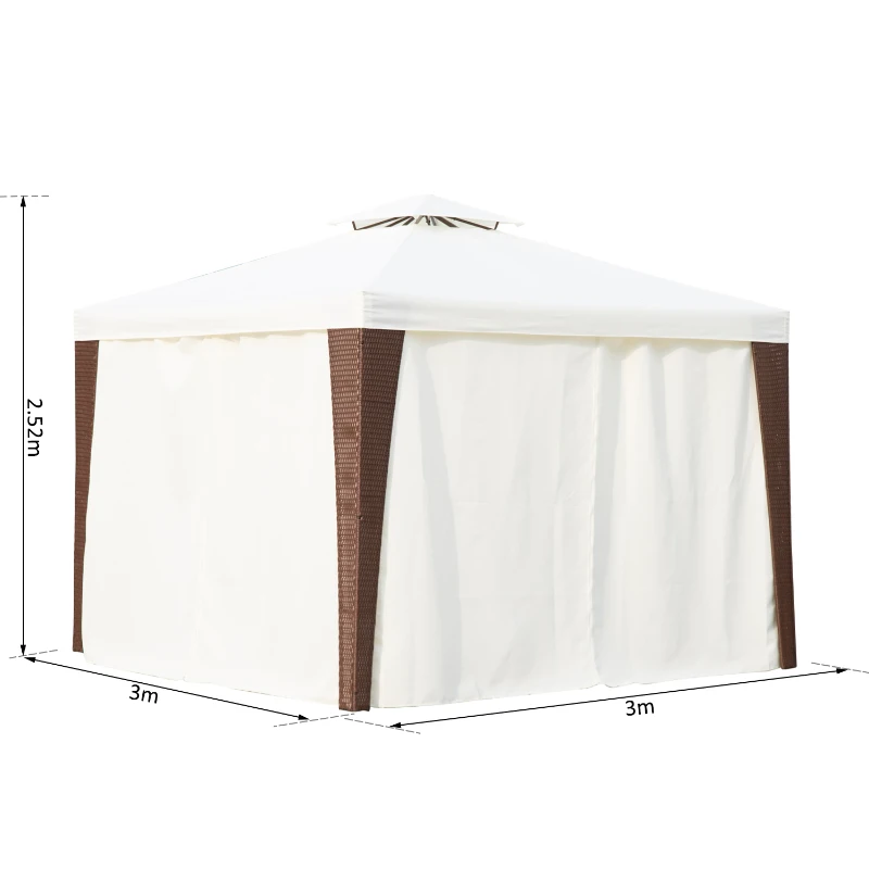 Outsunny 3x3 m Rattan Gazebo W/Curtain-Brown/Beige