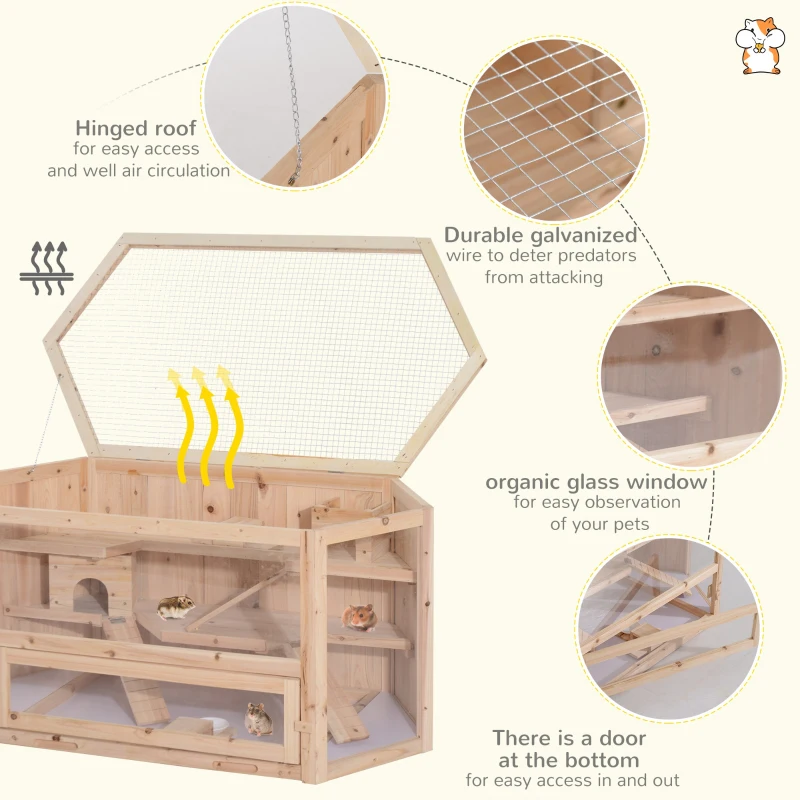 Pawhut Wooden Hamster Cage Rat Mouse Rodent Small Pet Animal hut Box, 115Lx60Wx58H cm
