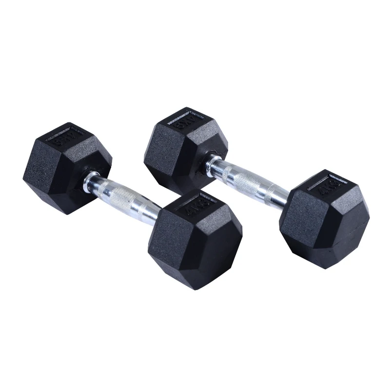 HOMCOM Rubber Dumbbell Sports Hex Weights Sets Home Gym Fitness Hexagonal Dumbbells Kit Weight Lifting Exercise (2 x 4kg)
