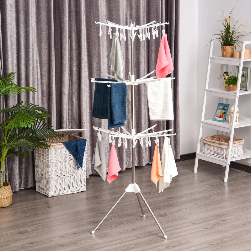 HOMCOM Stainless Steel 3-Tier Freestanding Laundry Airer White