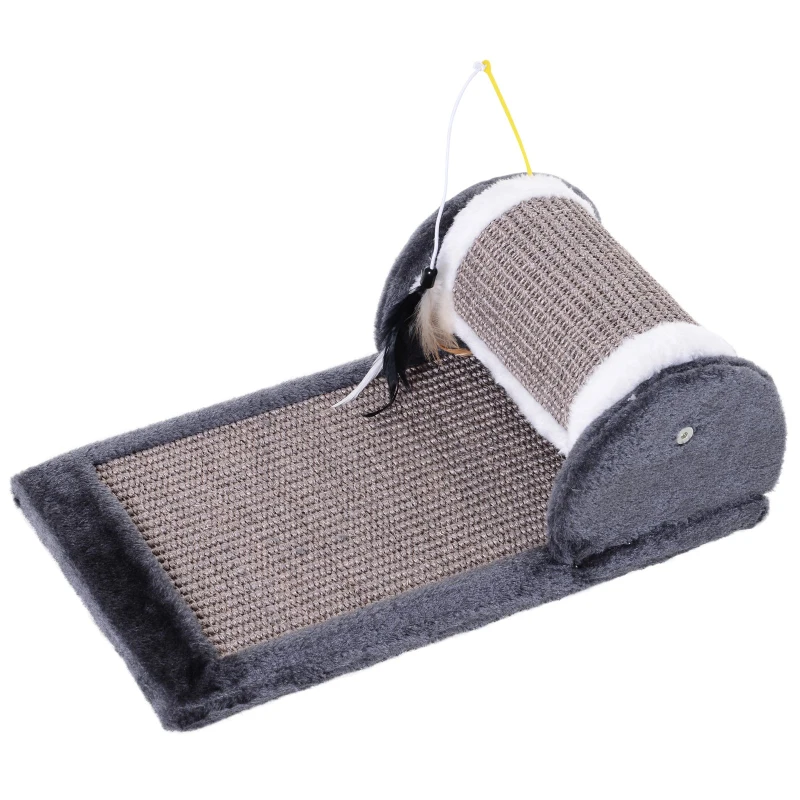 PawHut Cat Scratching Pad Board Mat Kitten Pet Play Toy Activity Center Scratcher Roller Perches Platform Grey
