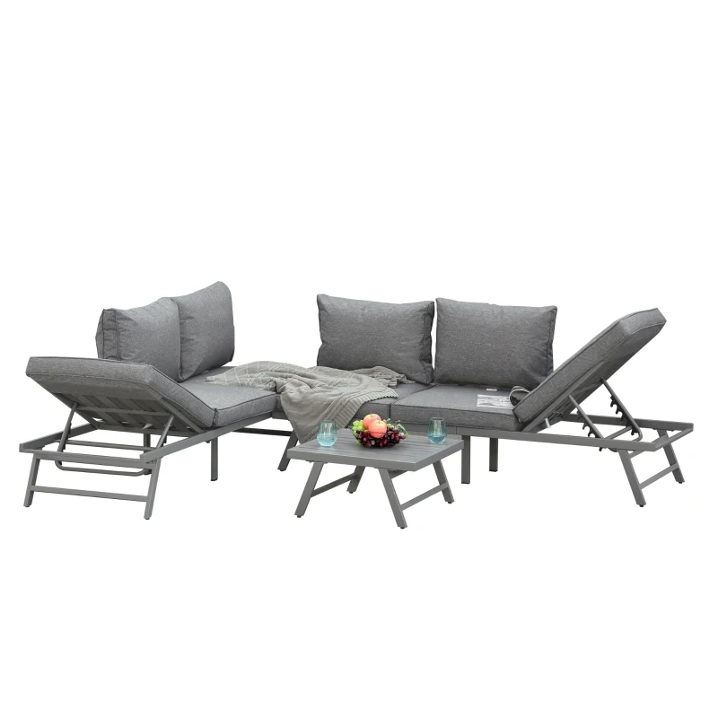 Outsunny 3 Pcs Garden Seating Set w/ Sofa Lounge Coffee Table Outdoor Patio Furniture
