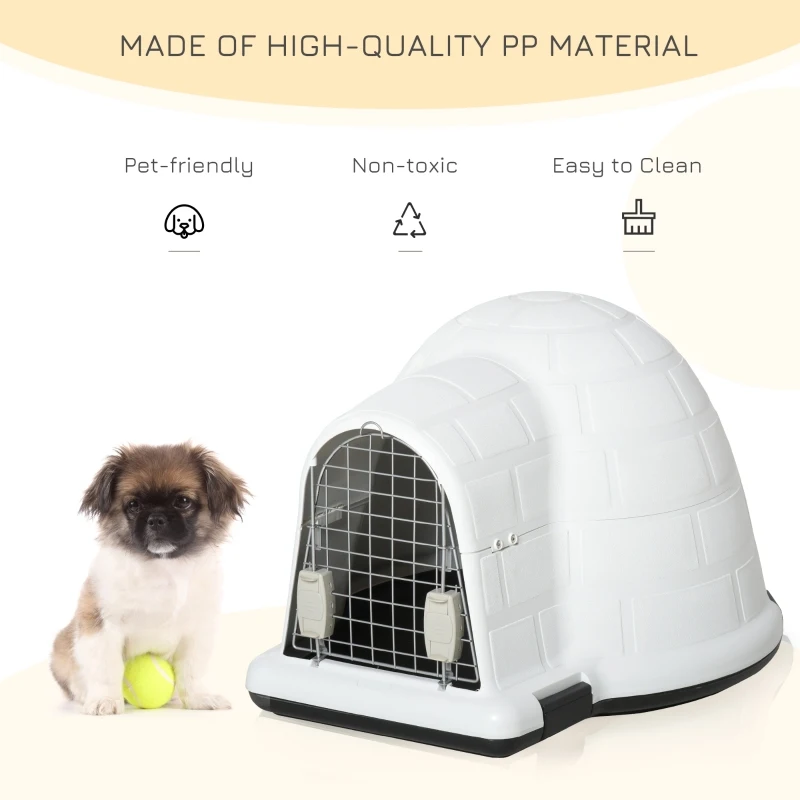 PawHut Plastic Igloo Dog House Puppy Kennel Pet Shelter with Windows for Small Sized Dogs Easy to Clean White