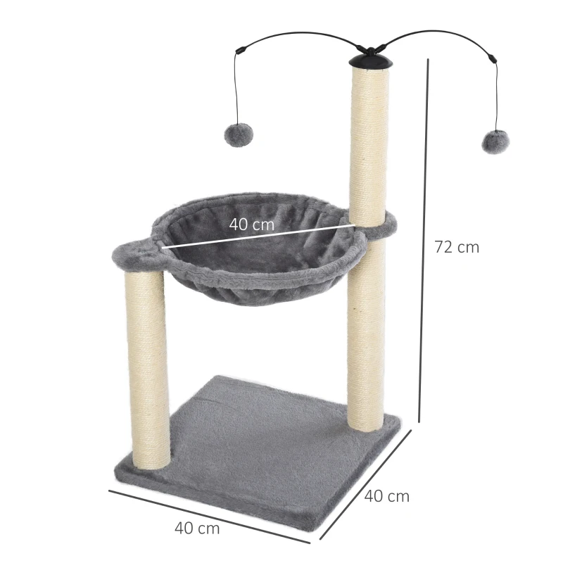 PawHut 83cm Cat Tree Tower for Indoor Cats with Sisal Scratching Post Hammock Cat Play House Dangling Ball Kitten Activity Center Furniture Grey