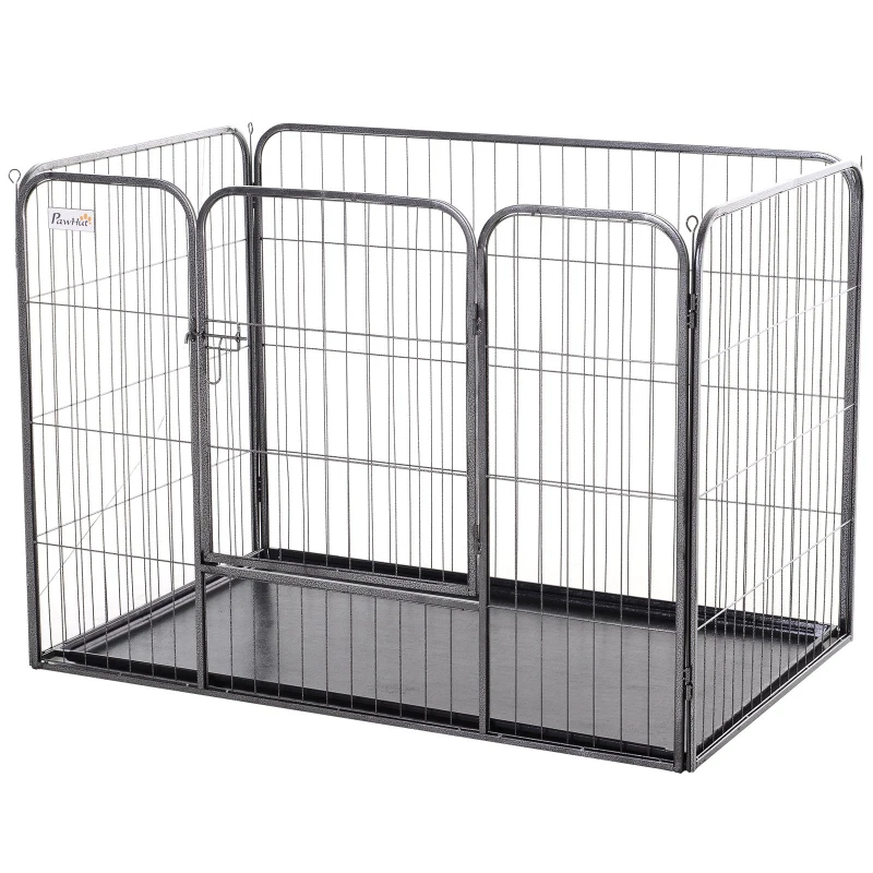 PawHut Metal Dog Crate Kennel Heavy Duty 4 Panel Folding Pet Playpen Tray Indoor Outdoor Use Collapsible Design 125L x 77.5W x 90H cm