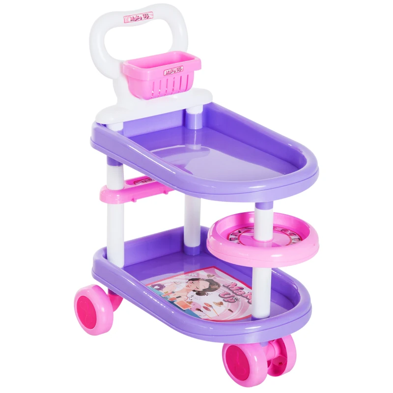 HOMCOM 38 Pcs Kids Pretend Hairdresser Role Play Set-Purple & Pink