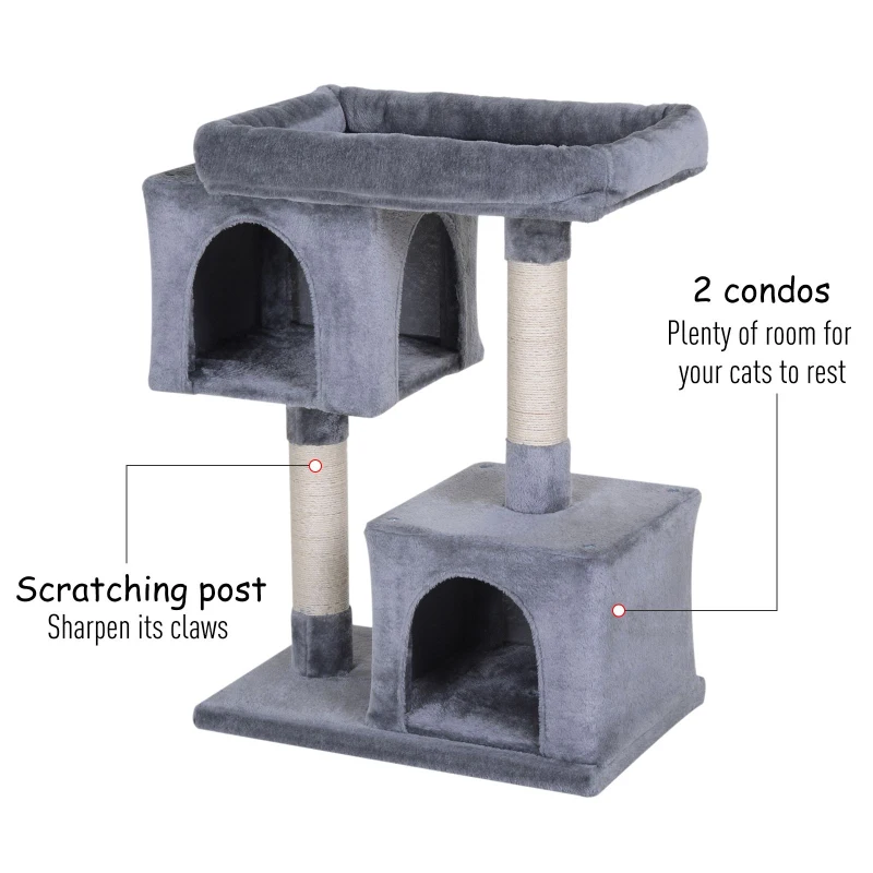 PawHut Cat Tree w/ Sisal-Covered Scratching Posts Multi-Level 3 Tier Freestanding Cat Bed Condo