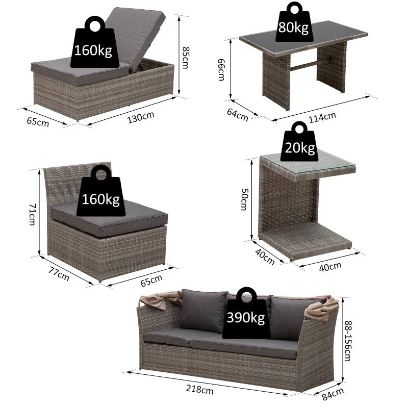 Outsunny 5-Seater Outdoor Garden PE Rattan Furniture Set Grey