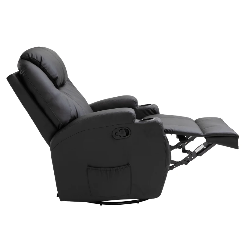HOMCOM Luxury Leather Recliner Sofa Chair Armchair Cinema Massage Chair Swivel Heated Nursing Gaming Chair Black