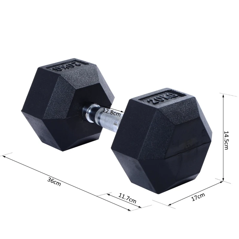 HOMCOM Rubber Hexagonal Dumbbell,1 pc x 17.5 kg