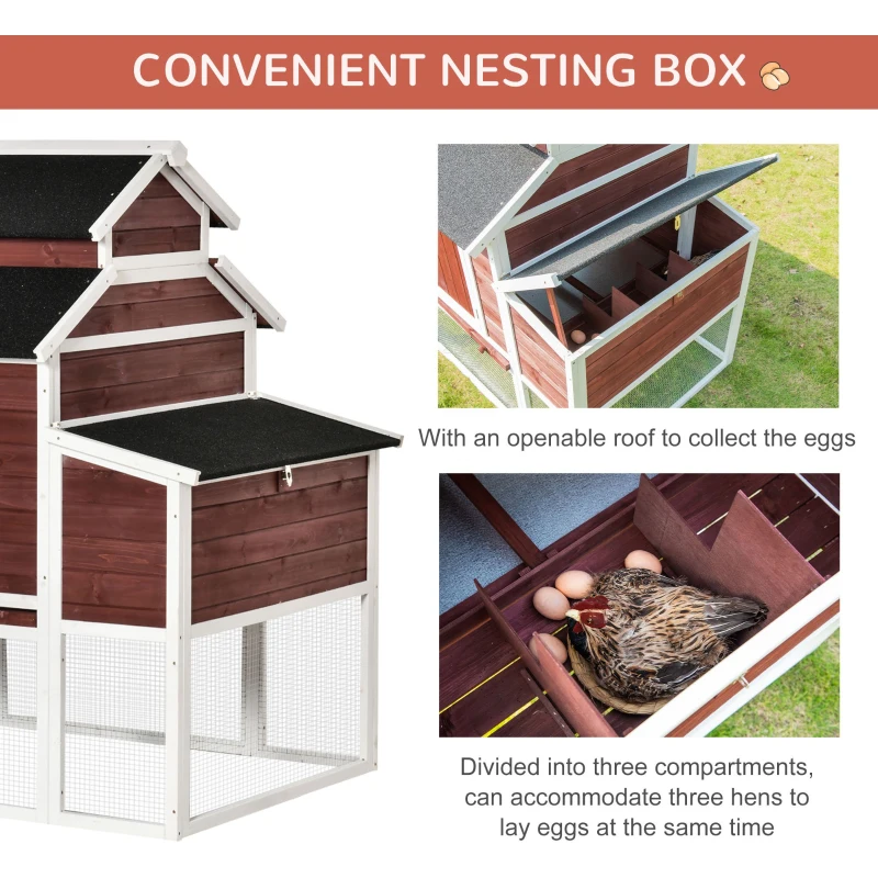 PawHut Large Chicken Coop with Run Poultry Coops Cages Hen House Wooden Chicken Run, Nesting Box, Removable Tray, Waterproof Asphalt Roof 207 x 105 x 145cm
