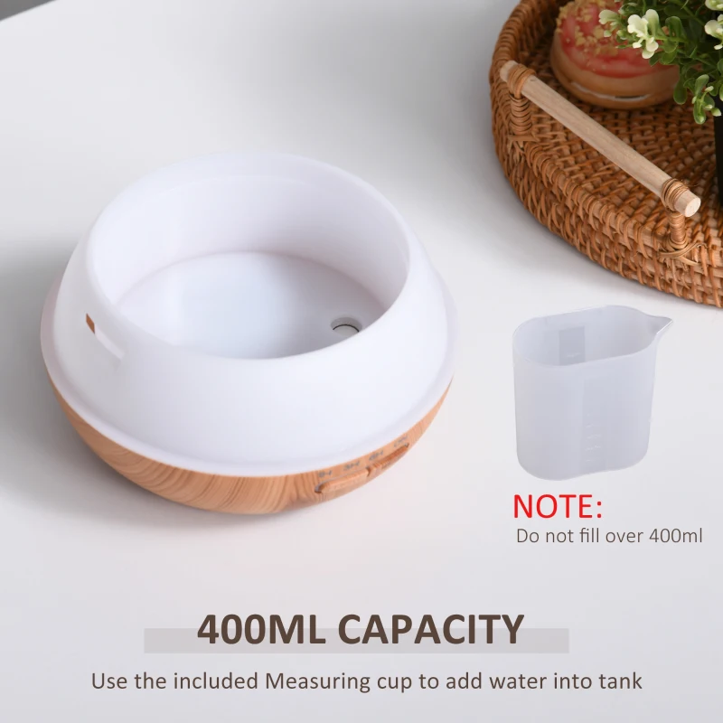 HOMCOM 400ml Aroma Diffuser for Essential Oils & Water Humidifier w/ 7 LED Lights Timer Auto Shutdown Home Office Relaxation Mini Spa Wood Effect Brown