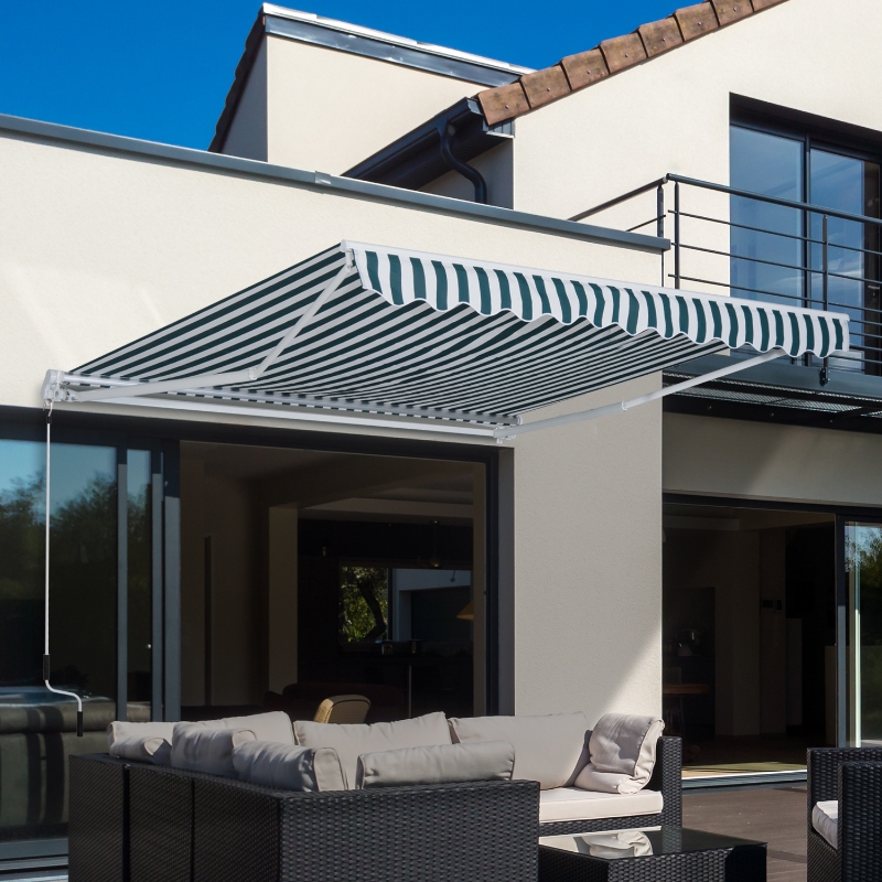 Outsunny Aluminium Frame Outdoor Awning White/Green Stripe