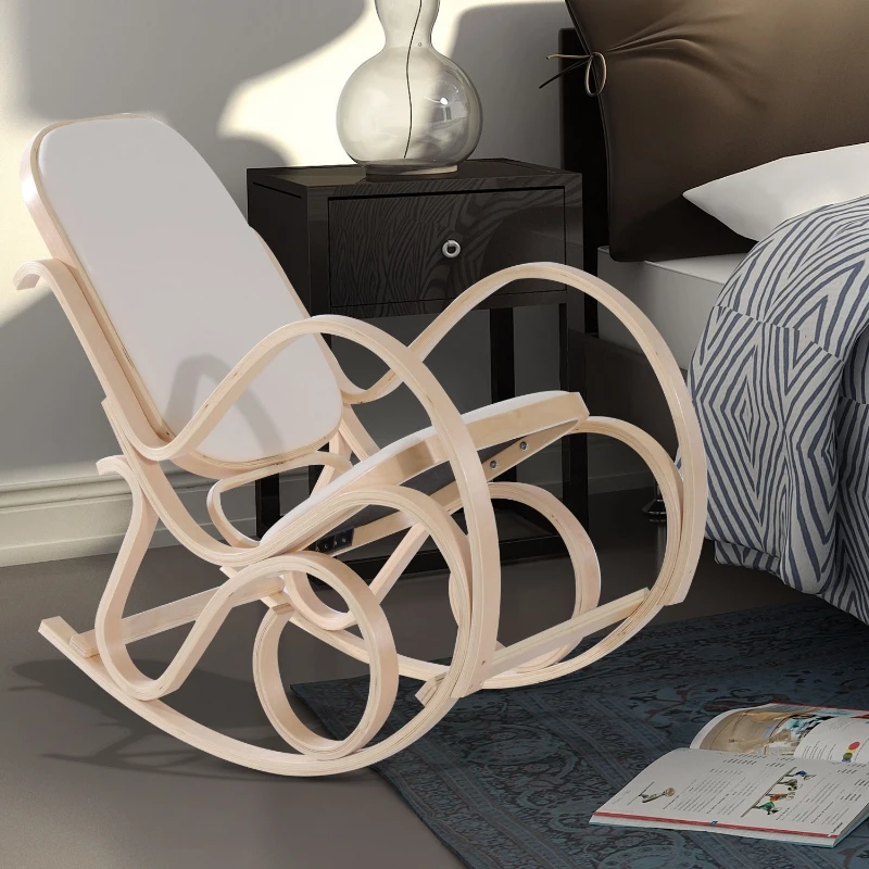 HOMCOM Antique Rocker Wooden Rocking Chair Lounger Relaxing Seating Leisure Lounging Padded Seat Classic Furniture