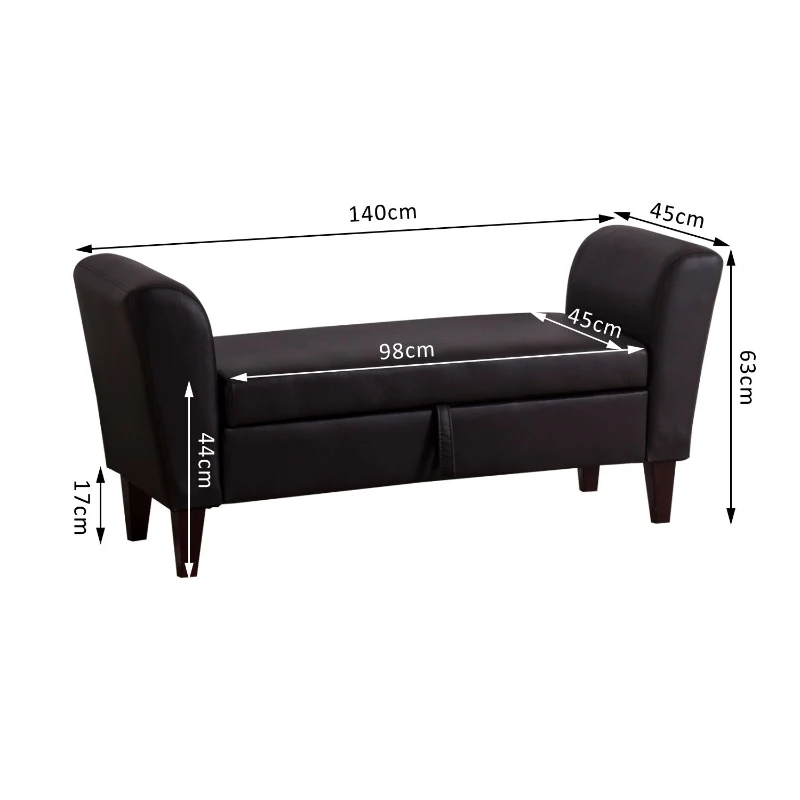 HOMCOM Storage Sofa Bench Armed Bed Foot Stool Ottoman Footrest PU Leather Brown
