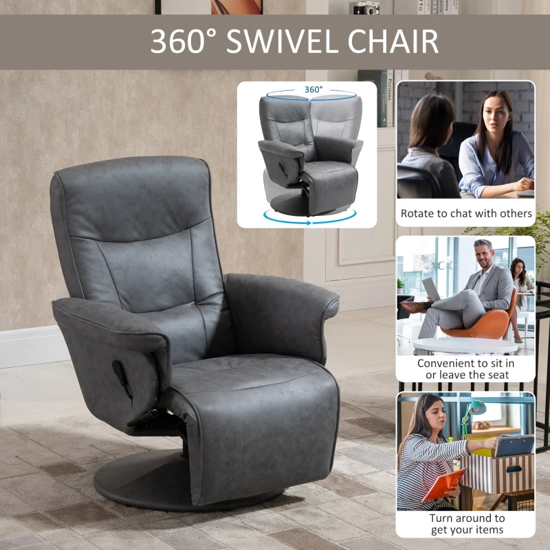 HOMCOM Swivel Recliner Chair Armchair Sofa with Footrest Padded Armrest 4-level Adjustable Backrest, Microfiber, Dark Grey