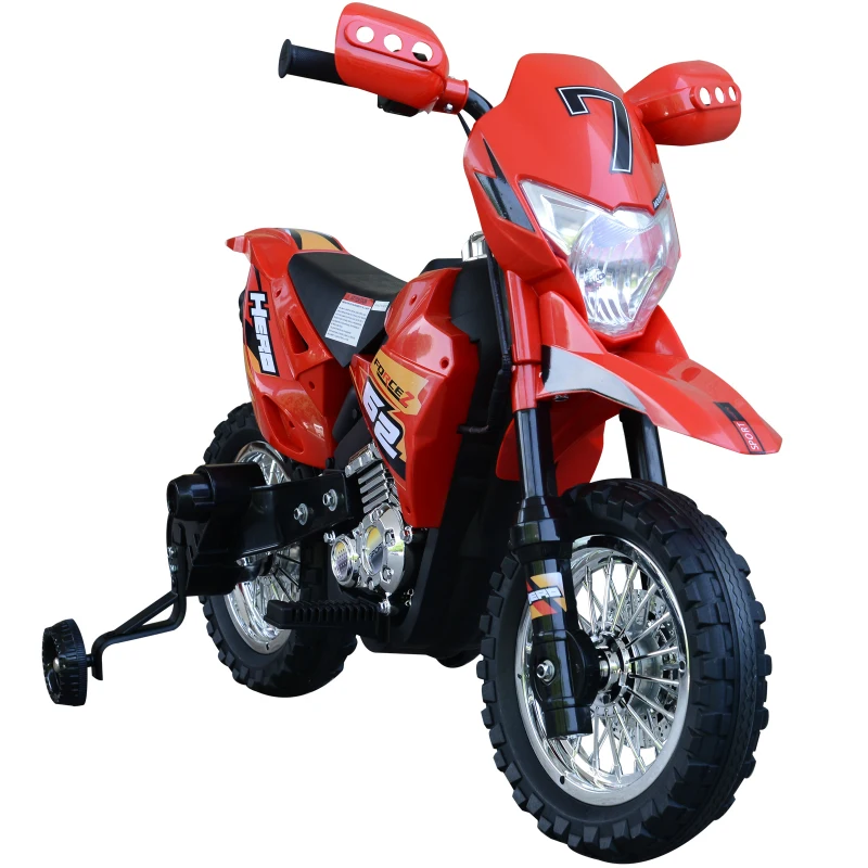 HOMCOM 6V Kids Electric Ride On Motorbike Battery Powered w/ Lights Music 4-Wheel for 3-6 Years Old Red