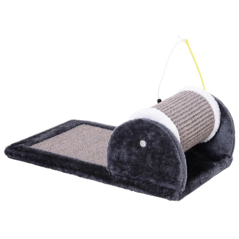 PawHut Cat Scratching Pad Board Mat Kitten Pet Play Toy Activity Center Scratcher Roller Perches Platform Grey