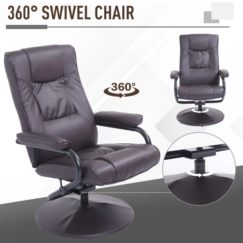 HOMCOM Executive Recliner Chair High Back Swivel Armchair Lounge Seat w/Footrest Stool (Brown)