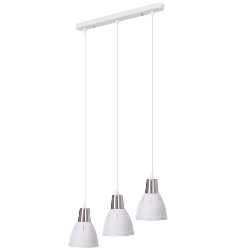 HOMCOM Pendant Lamp Ceiling 3 Lights Adjustable Hanging Cord Metal Shade Domed Dining Room Kitchen White