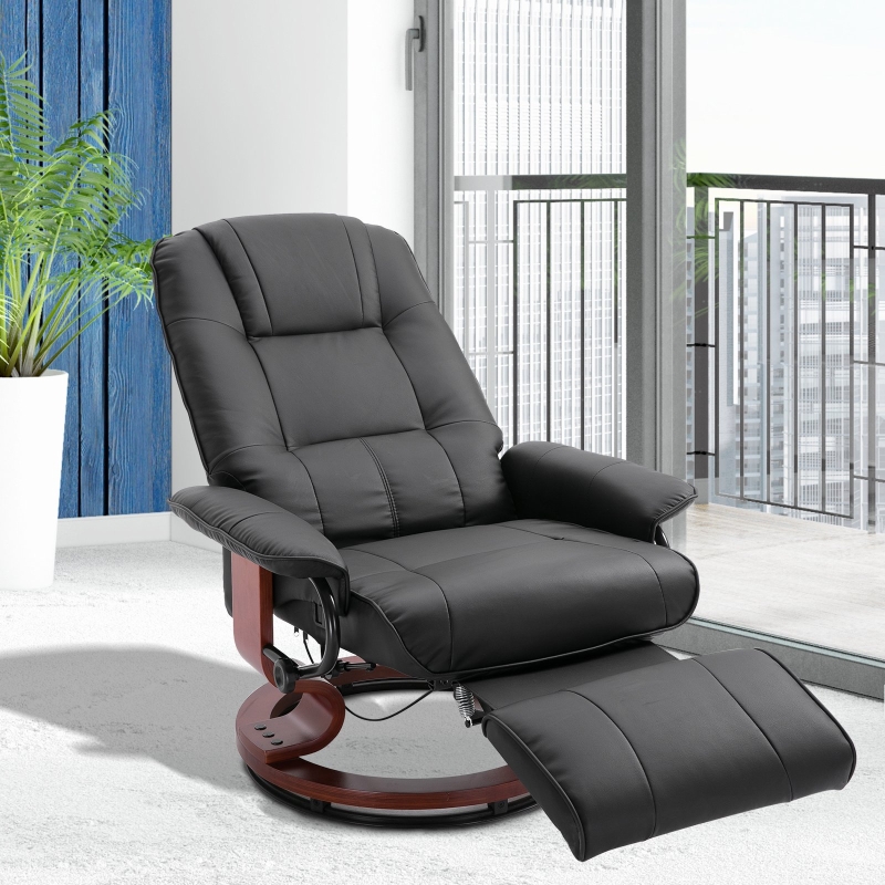HOMCOM Recliner Chair, PU Leather, 78Wx87Dx100H cm-Black