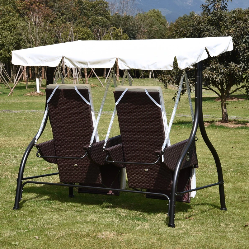 Outsunny Garden Swing 2-Seater Bench Chair-Brown