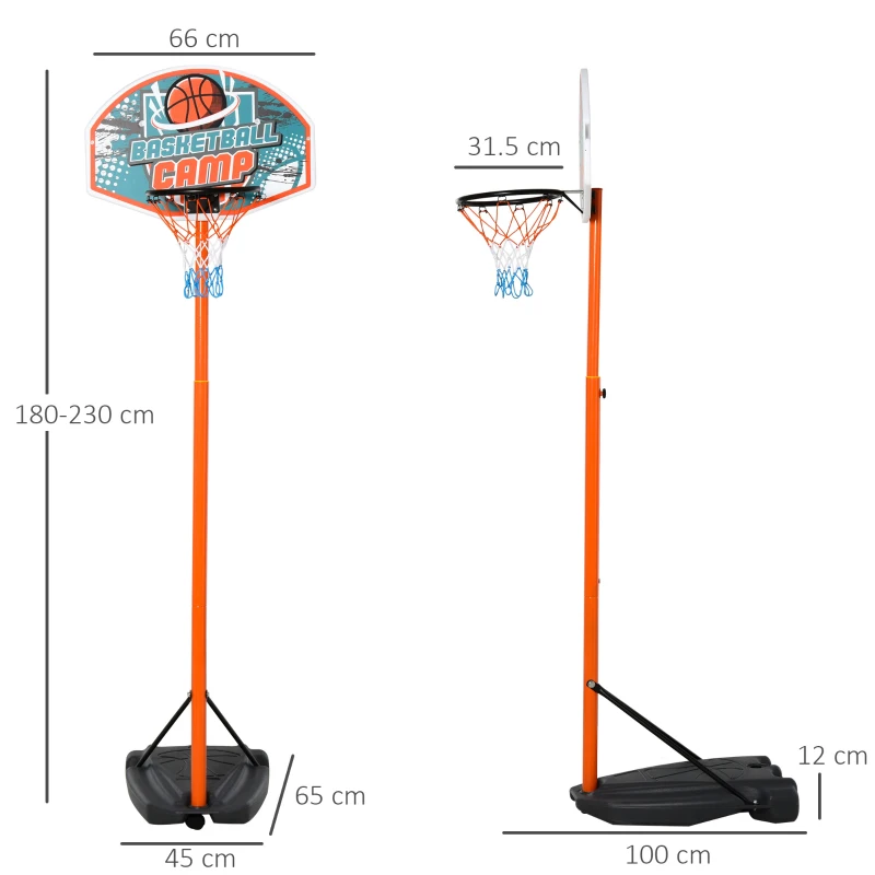 HOMCOM Kids Basketball Hoop and Stand Portable Basketball Stand Set w/ Ball Pump Netting Backboard Adjustable Height from 180 cm to 230 cm