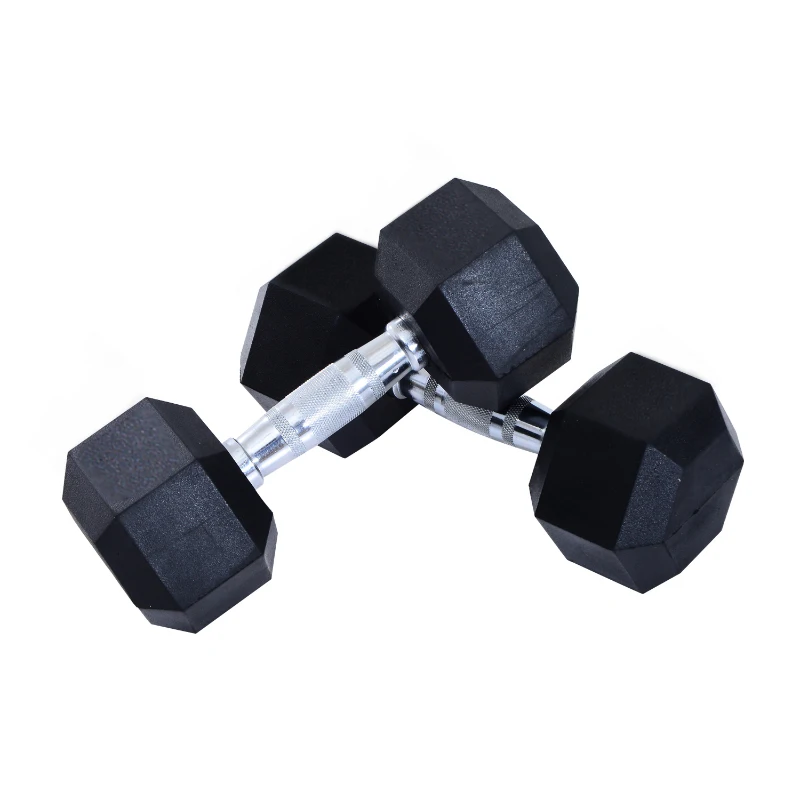 HOMCOM Rubber Dumbbell Sports Hex Weights Sets Home Gym Fitness Hexagonal Dumbbells Kit Weight Lifting Exercise (2 x 10kg)