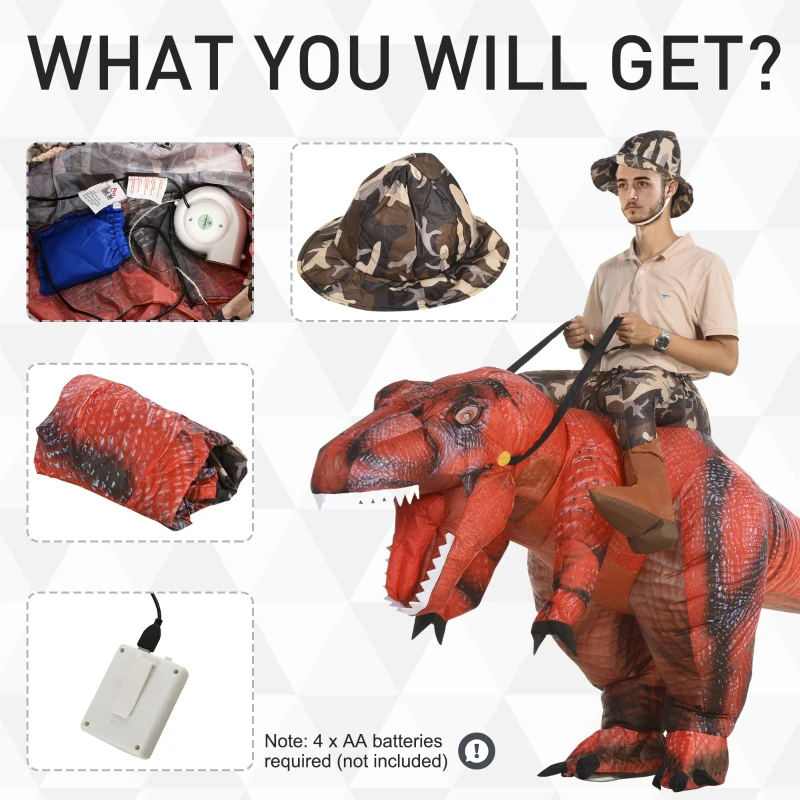 HOMCOM Polyester LED-Lit Inflatable T-Rex Costume Red