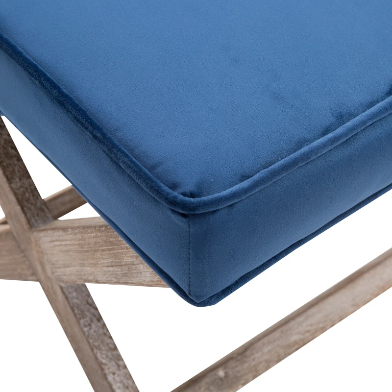 HOMCOM Footstool Ottoman Vintage Footstool W/Padded Seat, Velvet, 49.5Lx45Wx41H cm-Blue