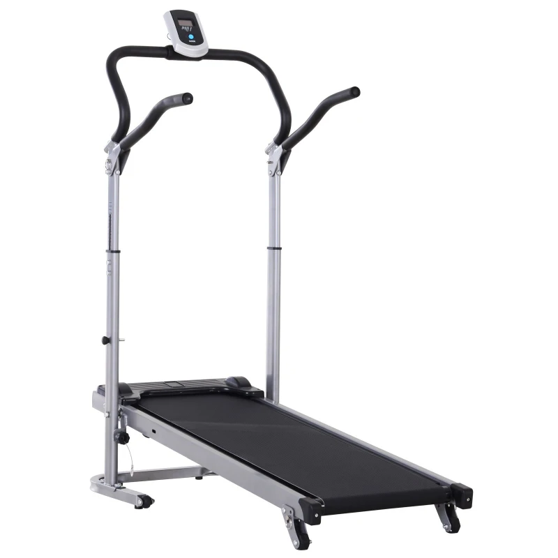 HOMCOM Non-Motorised Manual Treadmill Cardio Fitness Training Foldable Machine w/ Incline Slope LCD Monitor Display Black Silver