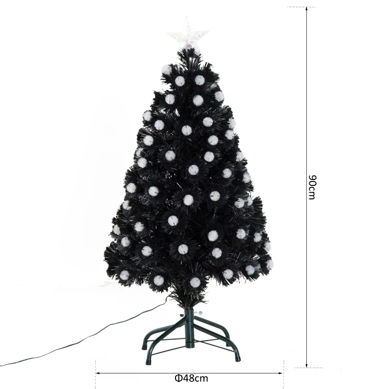 HOMCOM 90cm 3ft Fibre Optic Christmas Tree Artificial Xmas Pre-lit LED Tree Holiday Décor with Metal Stand