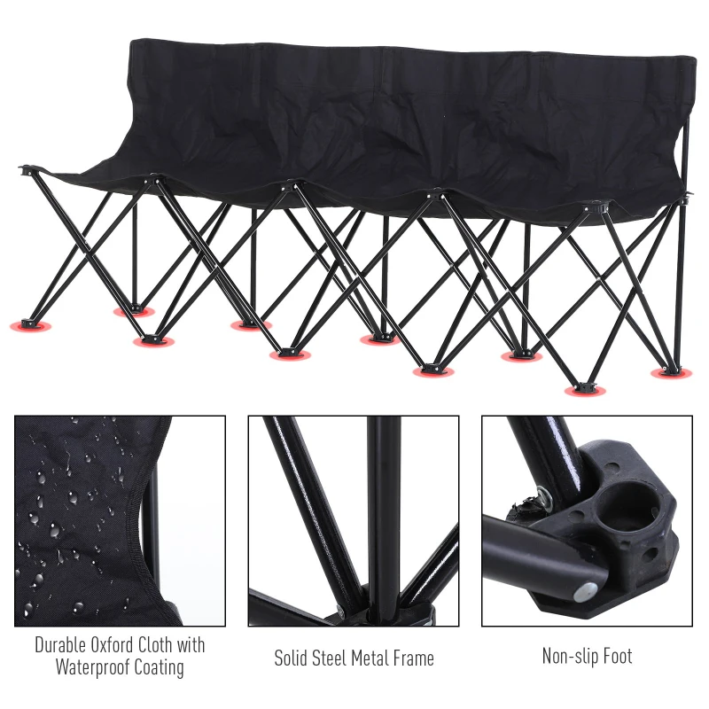Outsunny 4 Seat Sport Bench Camp Seat Folding Portable Camping Chair with Carrying Case - Black