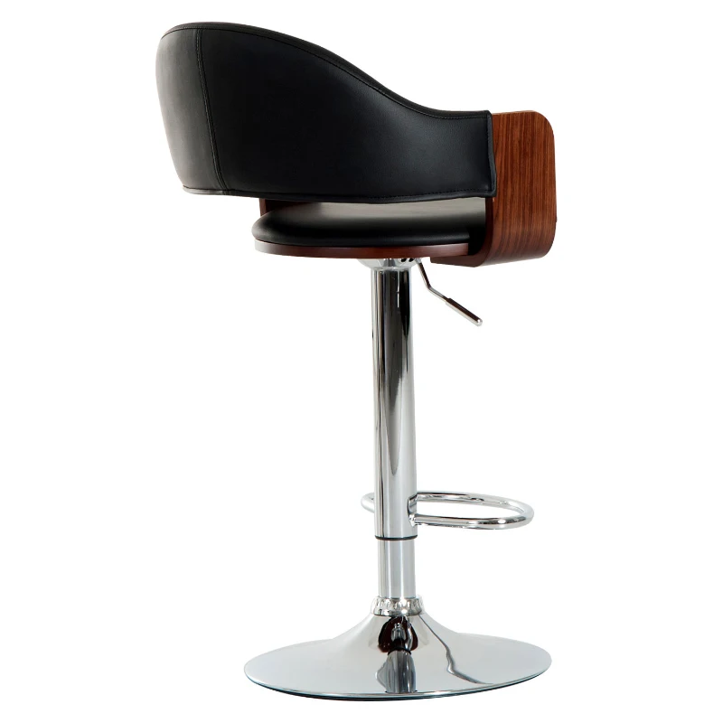 HOMCOM Wooden Frame Swivel Breakfast Bar Stool w/ Armrest Kitchen Pub Dining Chair PU Leather Covered Metal Chrome Base Gas Lift Adjustable Height (Black)