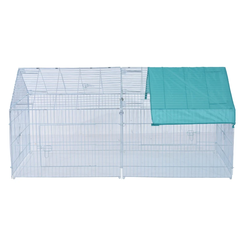 PawHut Small Animal Metal Pet Enclosure Outdoor Run Play Rabbit Guinea Pig Duck Chicken Folding Cage Playpen Hutch w/ Cover (220L x 103W x 85H (cm))