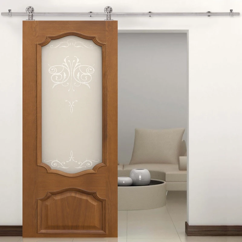 HOMCOM 6.6ft/200CM Stainless Steel Sliding Barn Door Hardware Kit Provides Smooth and Quiet Operation, 100CM Wide Door