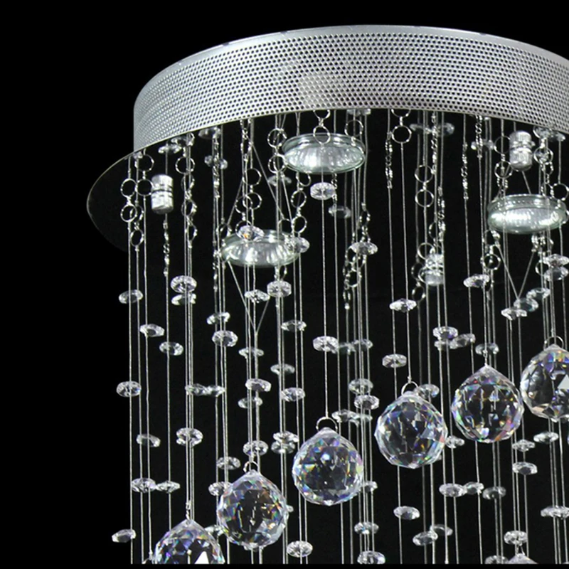 HOMCOM Spiral Crystal Lamp Flush Mount Chandelier Ceiling Pendant Fixture for  Living Room - Silver