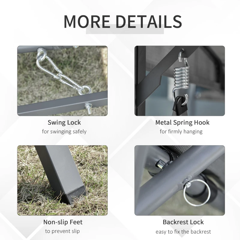 Outsunny 2-in-1 Patio 3 Seater Swing Chair Hammock w/ Cushion Adjustable Canopy Garden